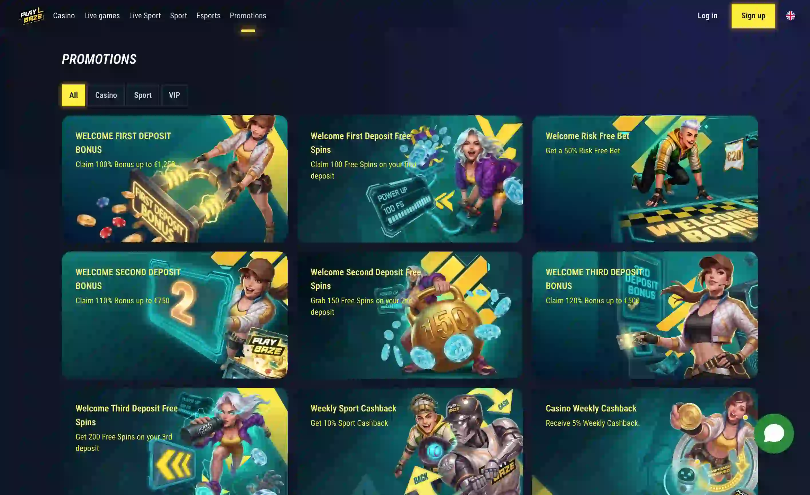 Pagina bonus di PlayBaze Casino Italia con pacchetto di benvenuto e cashback settimanale