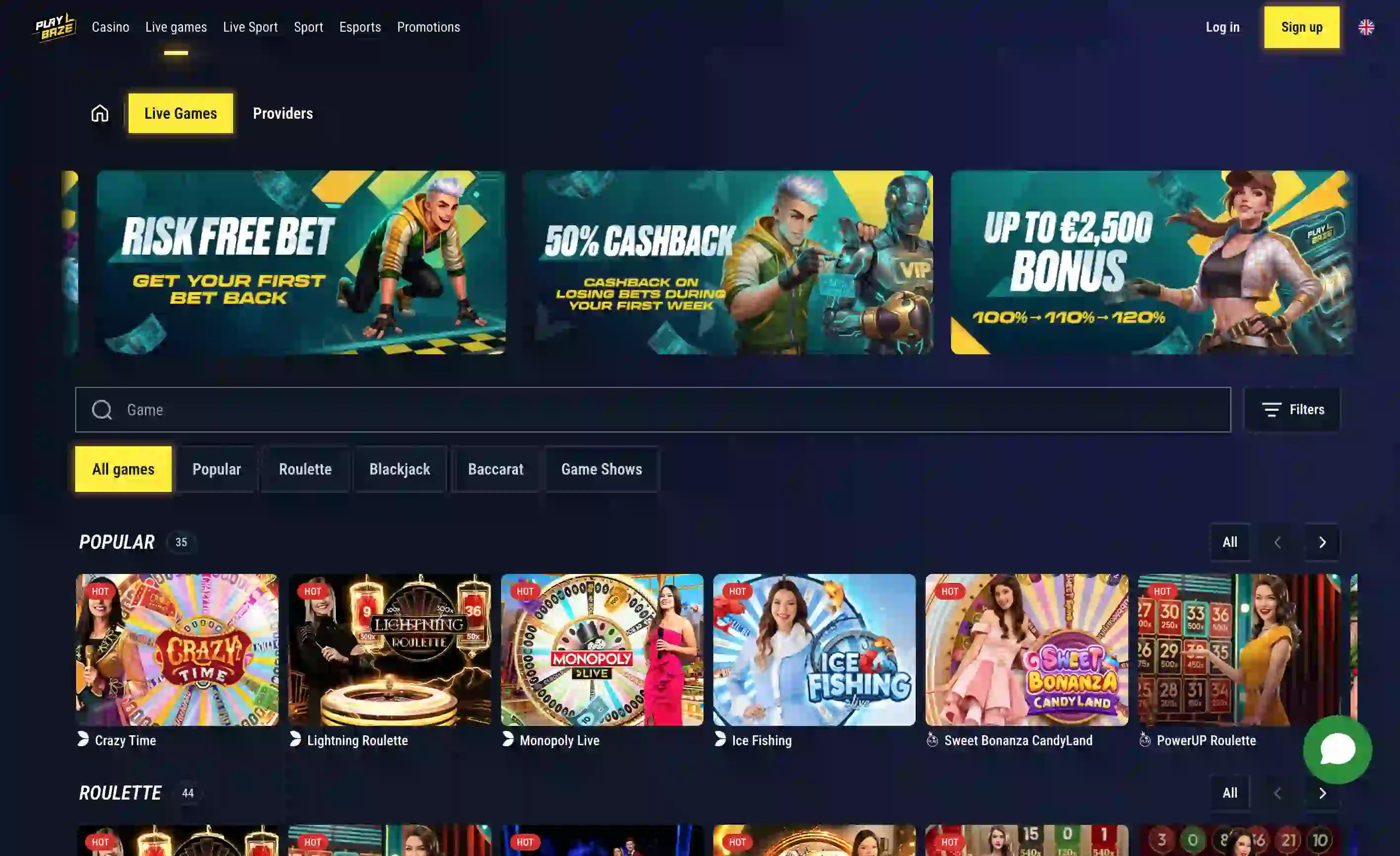Giochi live casinò su PlayBaze Casino Italia con Evolution e Pragmatic Play
