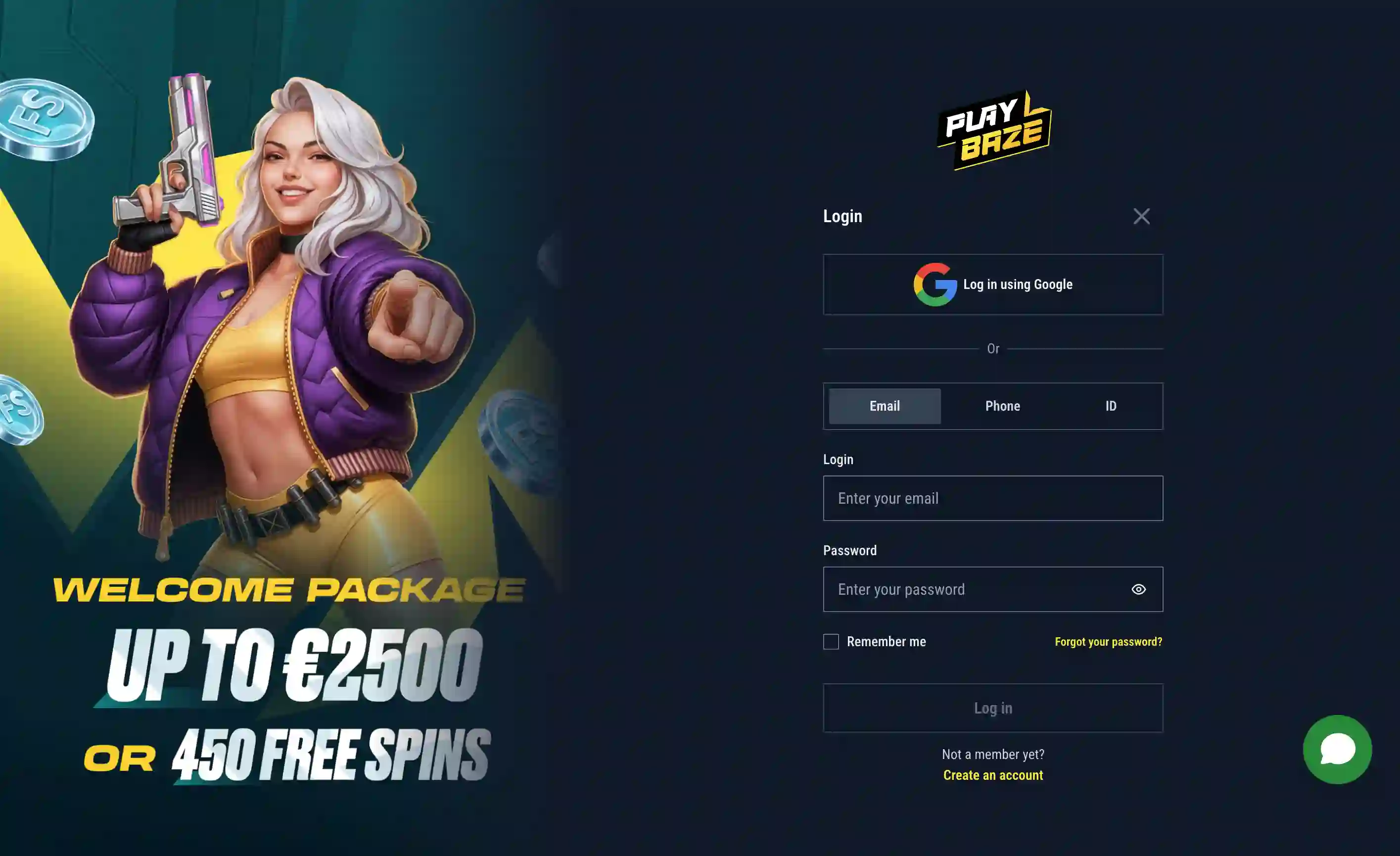 Pagina di accesso di PlayBaze Casino Italia